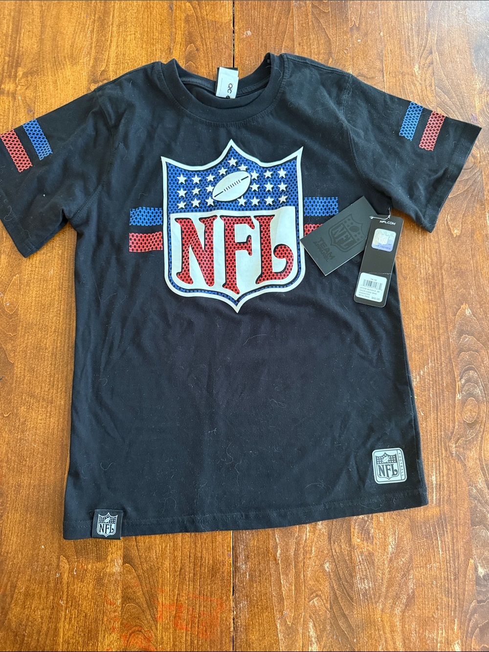 NFL Black Tee with Red & Blue Shield Logo